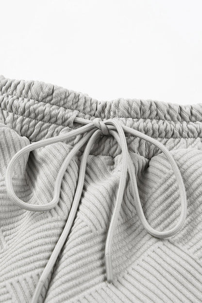 Gray 2pcs Solid Textured Drawstring Shorts Set MSJ0015