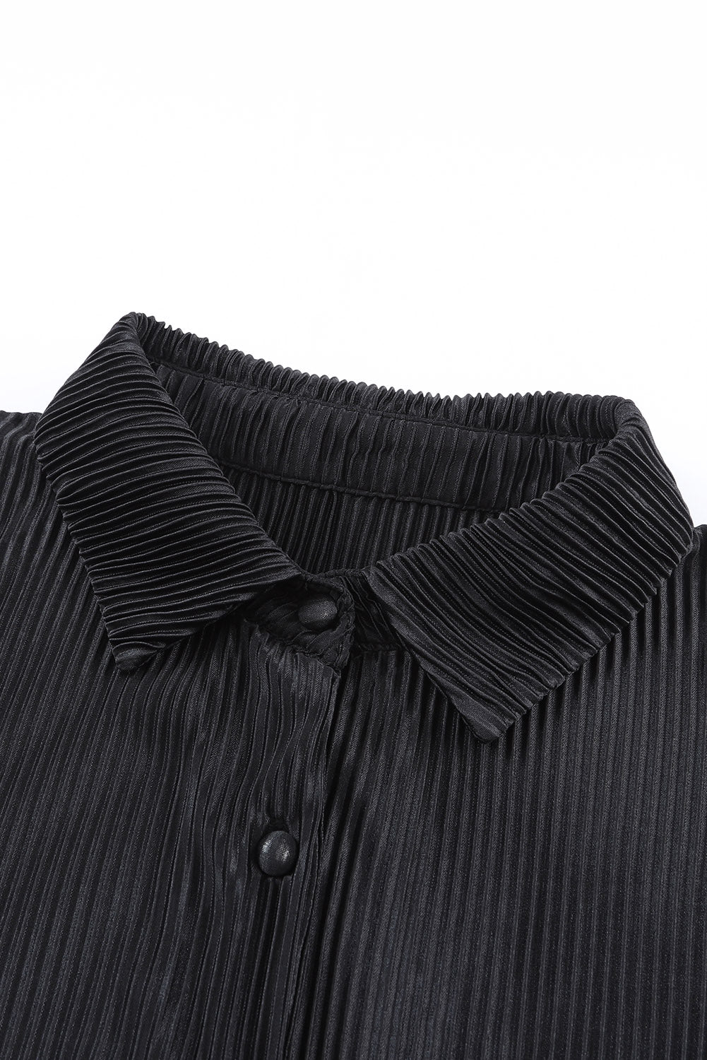 Black 3/4 Sleeves Pleated Shirt and High Waist Shorts Lounge Set MSJ0061