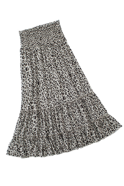 Leopard Embellished High Waist Frill Tiered Maxi Skirt MEO0212