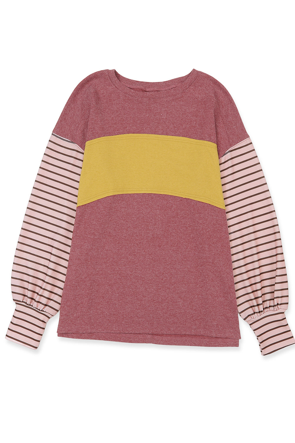 Red Colorblock Striped Bishop Sleeve Top MTS0159