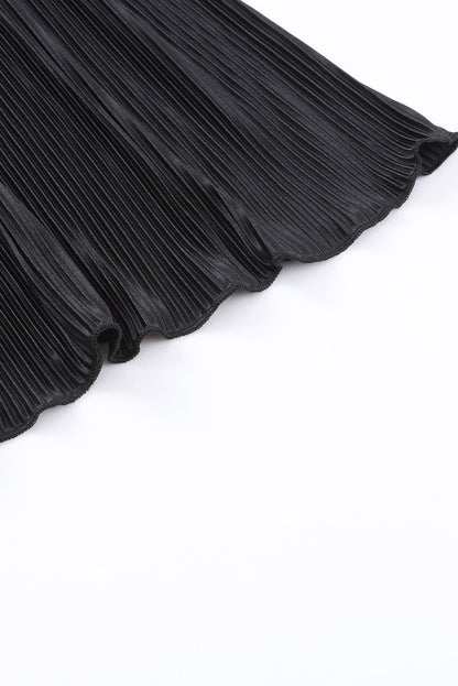 Black 3/4 Sleeves Pleated Shirt and High Waist Shorts Lounge Set MSJ0061