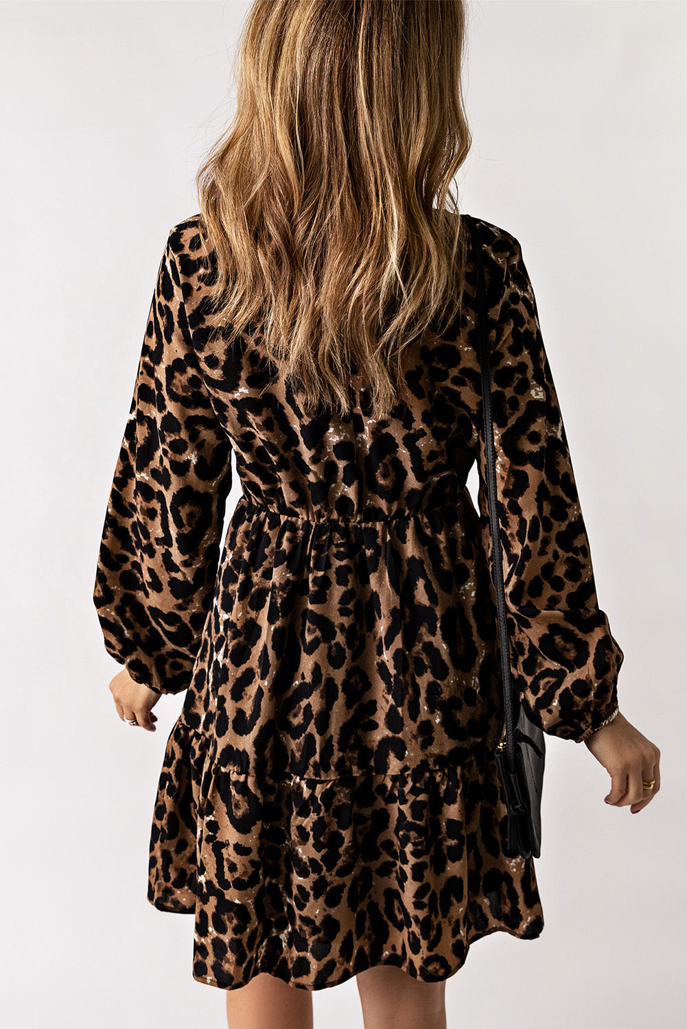 Leopard Ruffled Elastic Cuff Mini Dress MDJ0102