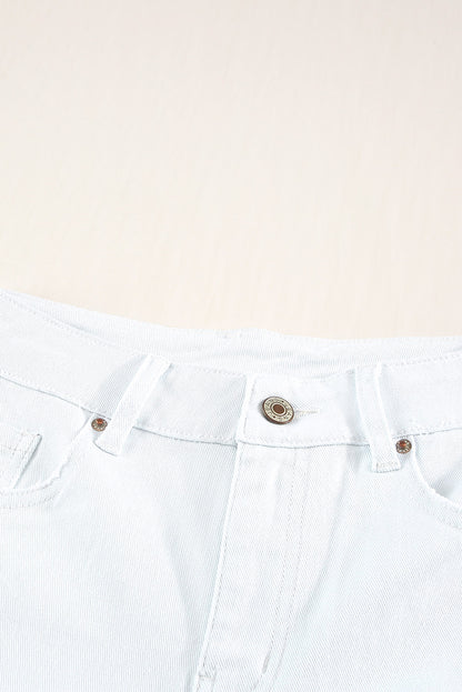White Distressed Frayed Denim Shorts MEJ0020