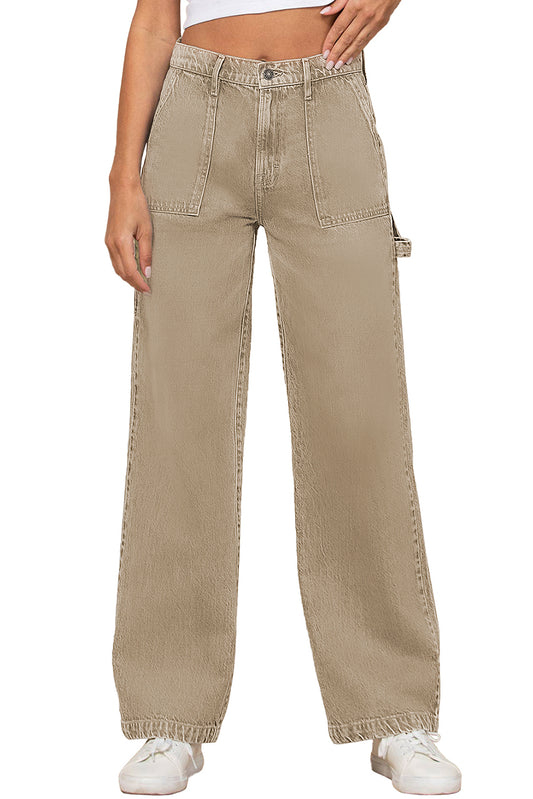 Khaki High Waist Flap Pocket Wide-Leg Jeans MPJ0119