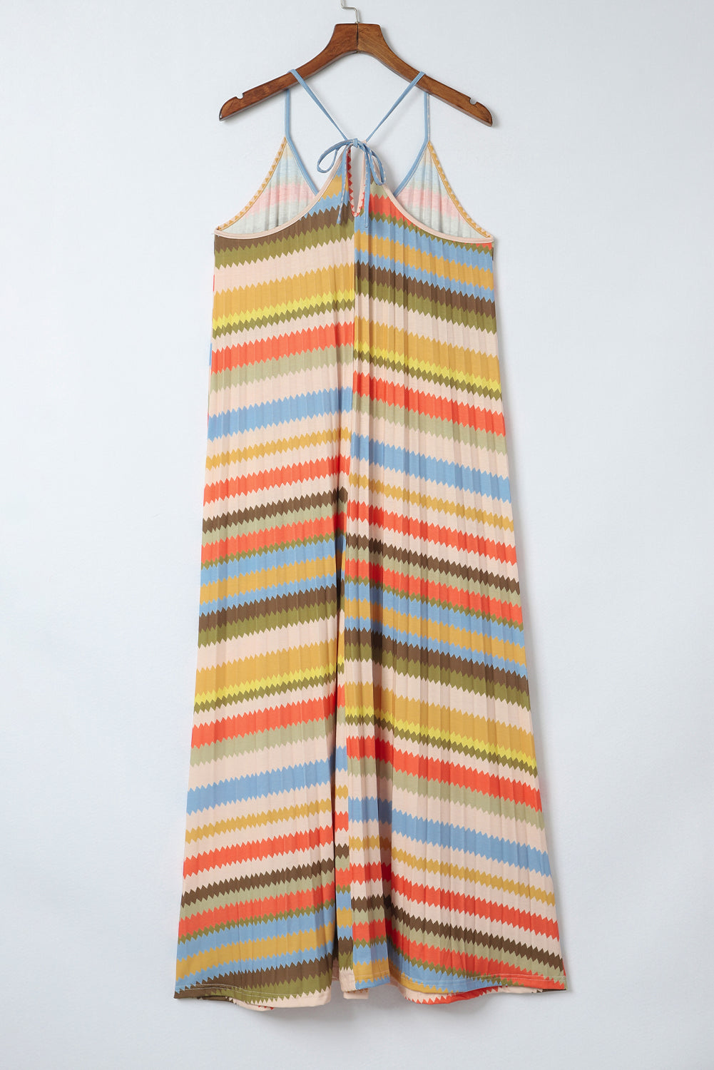 Stripe Tie Straps Loose V Neck Maxi Dress MDJ0057