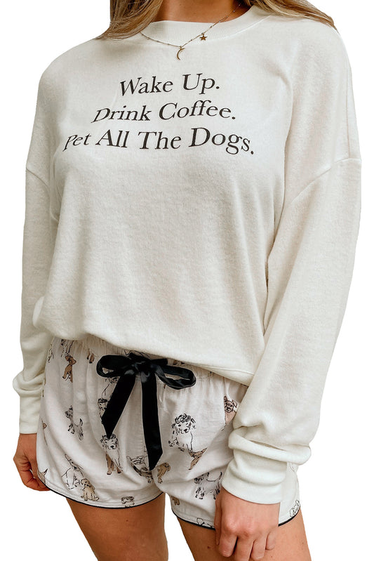 White Long Sleeve Letters Pullover and Animal Shorts Lounge Set MSJ0087