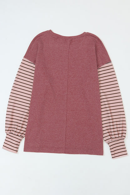Red Colorblock Striped Bishop Sleeve Top MTS0159