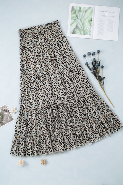 Leopard Embellished High Waist Frill Tiered Maxi Skirt MEO0212