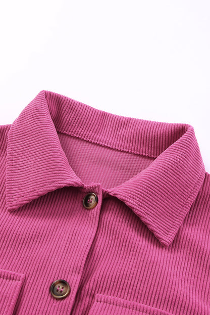 Rose Corduroy Long Sleeve Button up Shirt Dress with Belt MTS0167