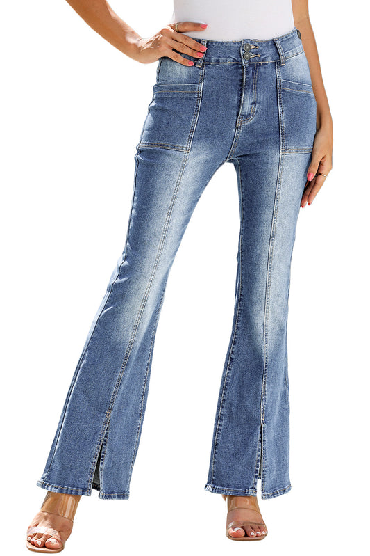 Sky Blue Exposed Seam Split Flare Jeans MPJ0130