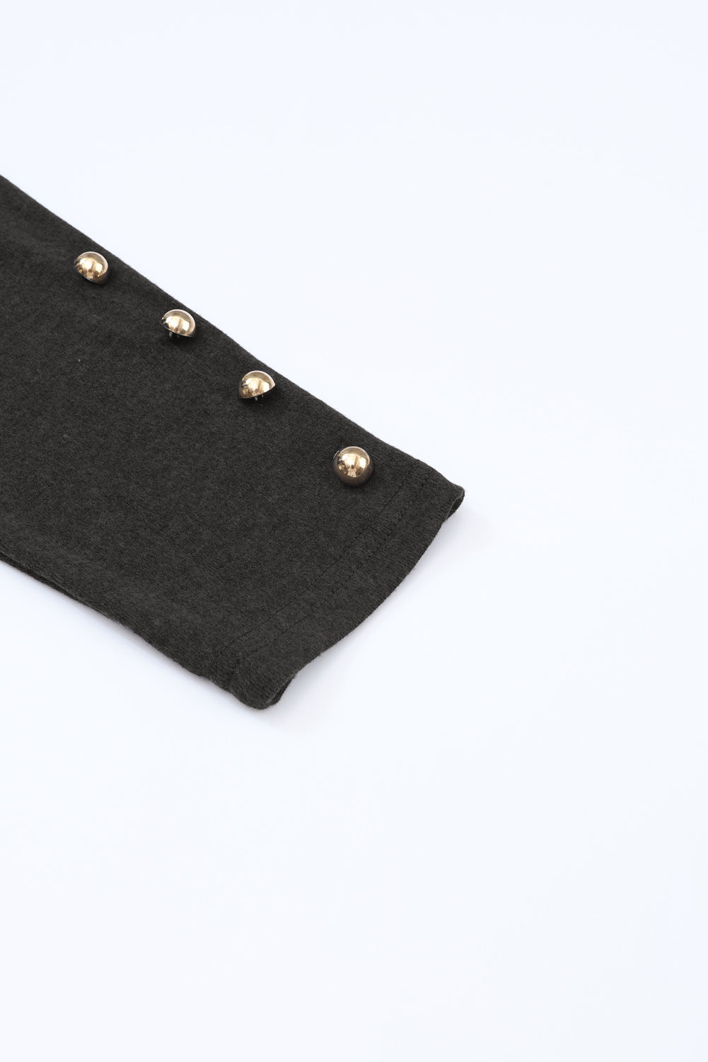Black Buttoned Puff Long Sleeve Sheath Top MTS0160