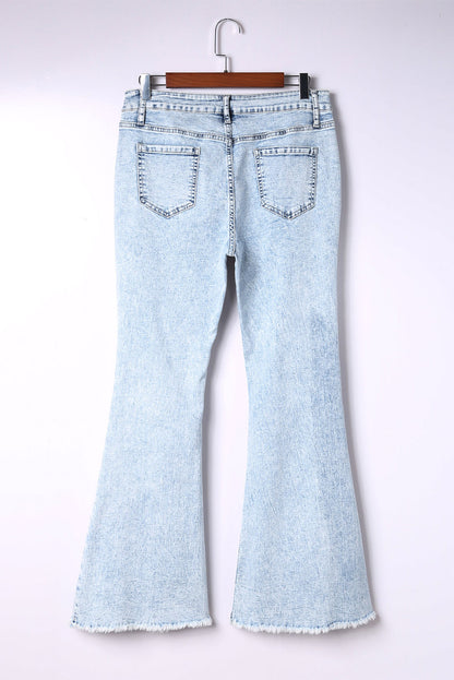 Sky Blue Distressed Acid Wash Flare Jeans MPA0142