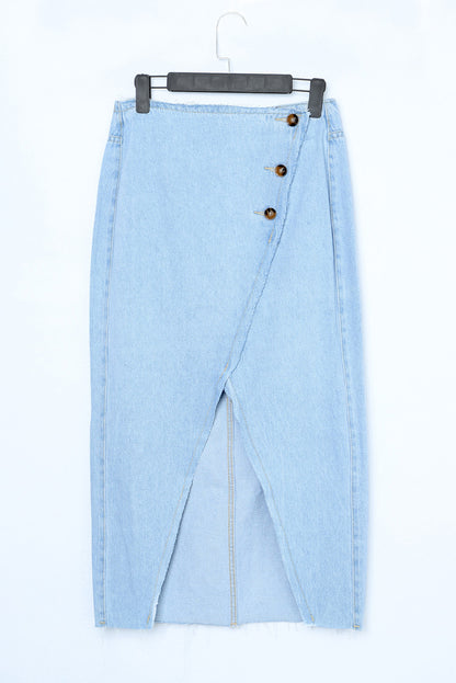 Sky Blue Buttoned Wrap Maxi Denim Skirt MEJ0119