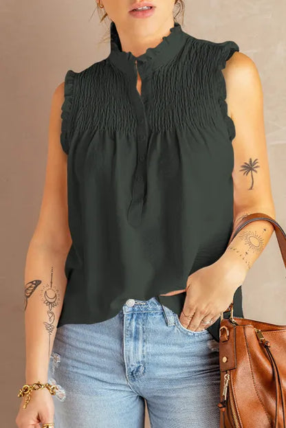 Frilled Tank Top with Buttons MTO0195