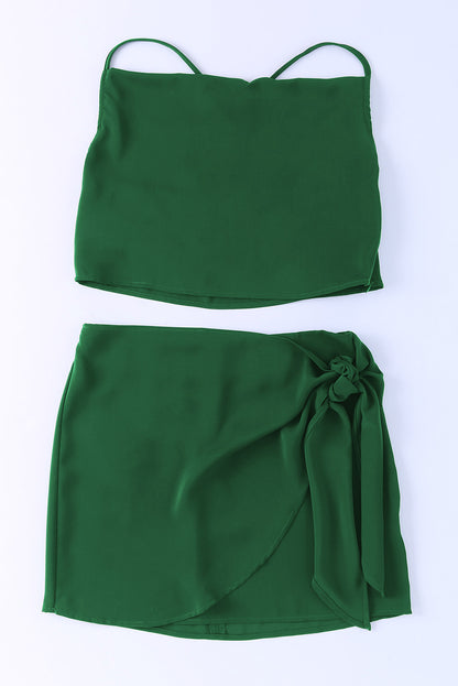 Green Drape Crop Top and Wrap Skirt Set MSO0219