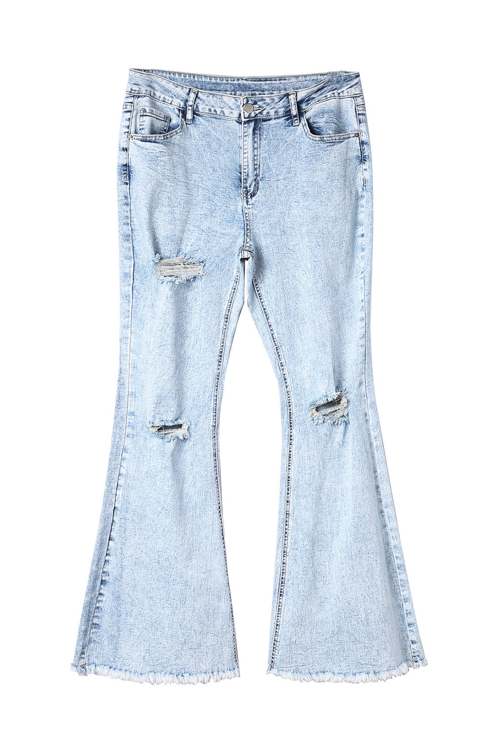 Sky Blue Distressed Acid Wash Flare Jeans MPA0142