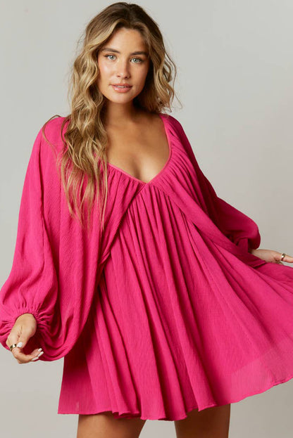 Rose Billowy Sleeve Gathered Babydoll Mini Dress MTS0173