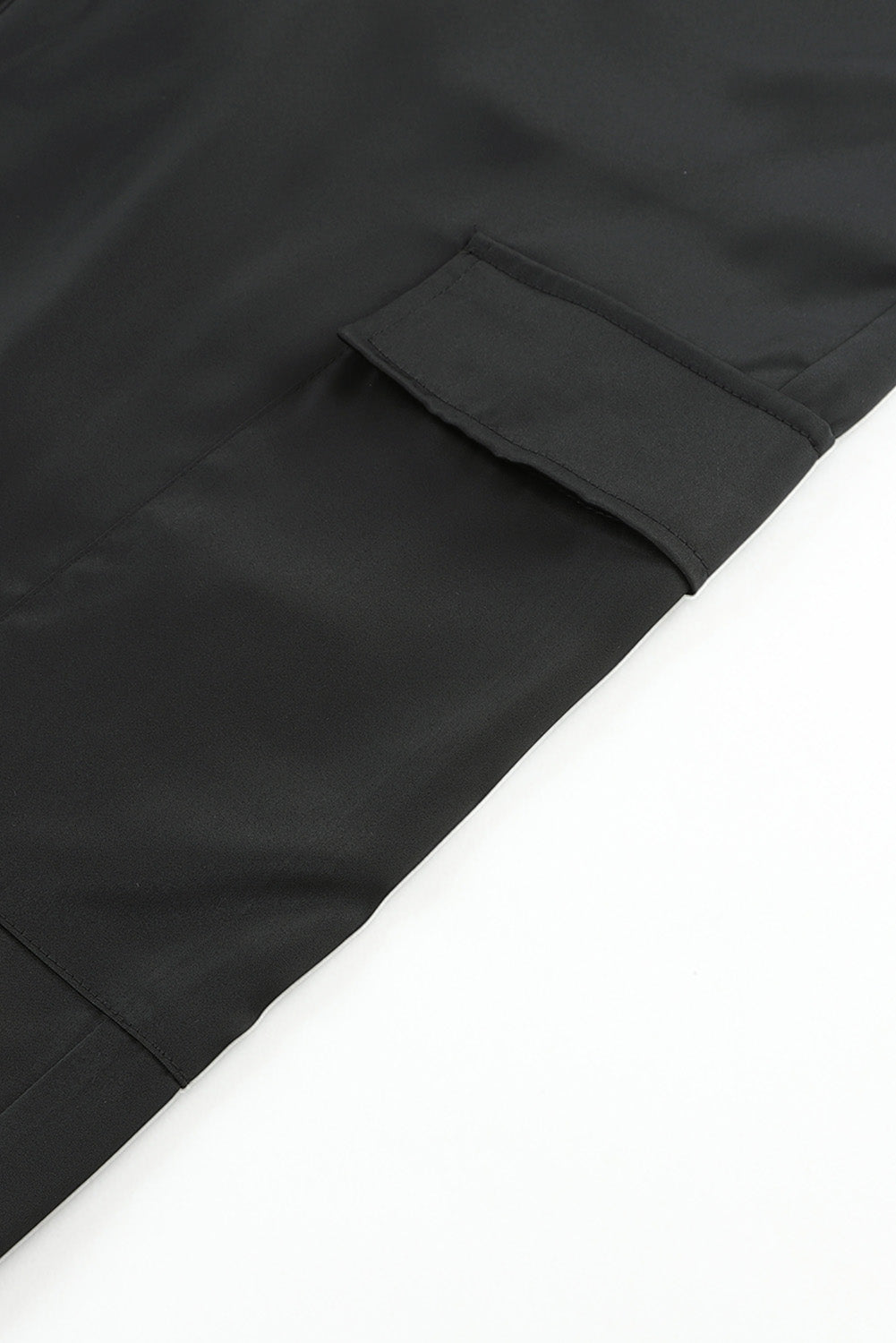Black Satin Pocketed Drawstring Elastic Waist Pants MPJ0040
