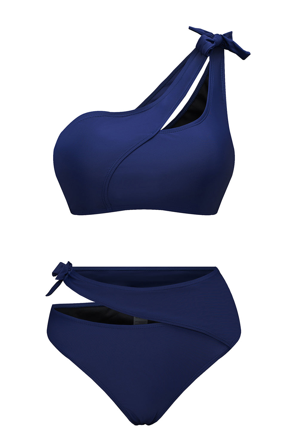 Blue Asymmetric Cutout Knotted High Waist Swimsuit MYJ0104