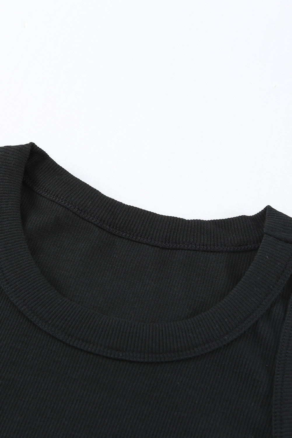 Solid Black Round Neck Ribbed Tank Top MTJ0027