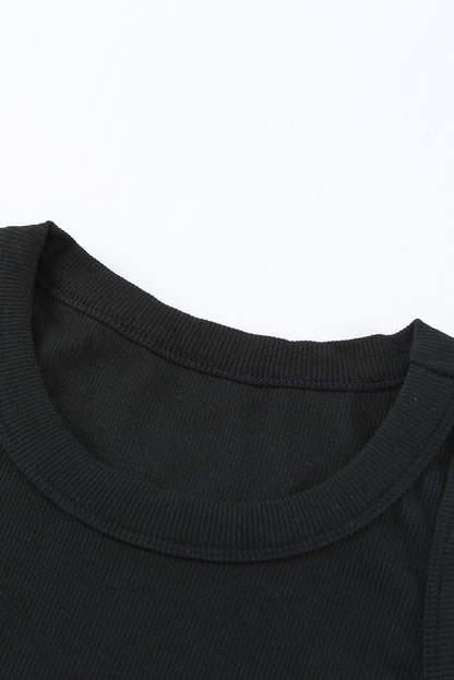 Solid Black Round Neck Ribbed Tank Top MTJ0027