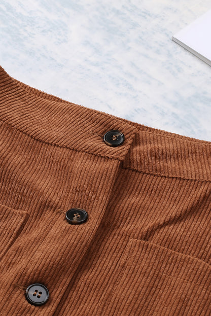 Brown Buttons Front Corduroy Mini Skirt MEO0214