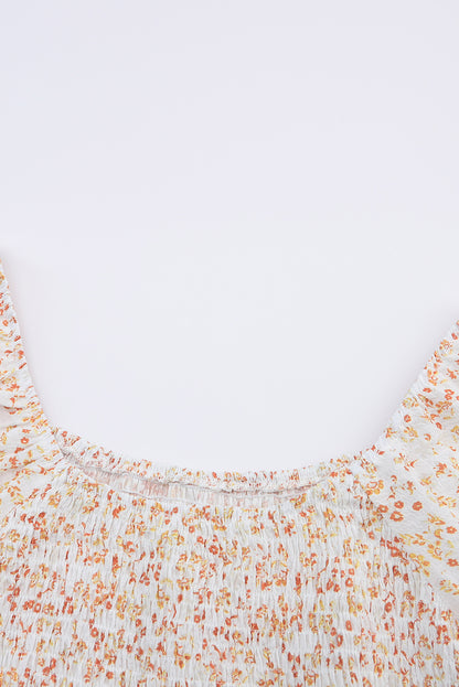 Apricot Boho Floral Smocked Puff Sleeve Mini Dress MDJ0101