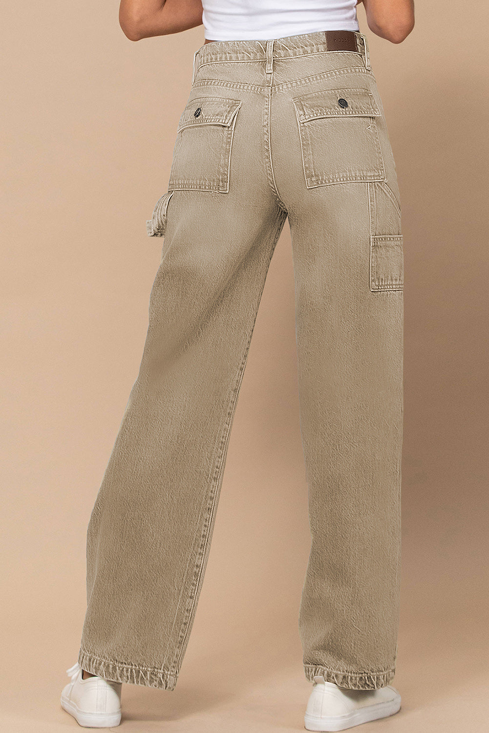 Khaki High Waist Flap Pocket Wide-Leg Jeans MPJ0119