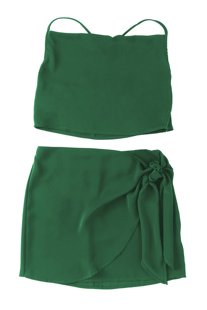 Green Drape Crop Top and Wrap Skirt Set MSO0219