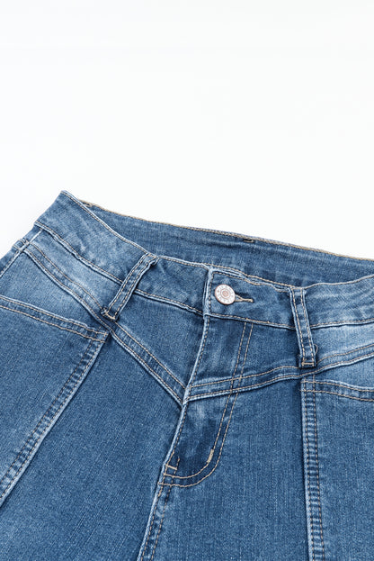 Blue High Waist Seam Stitching Pocket Flare Jeans MPJ0062