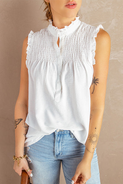 Frilled Tank Top with Buttons MTO0195