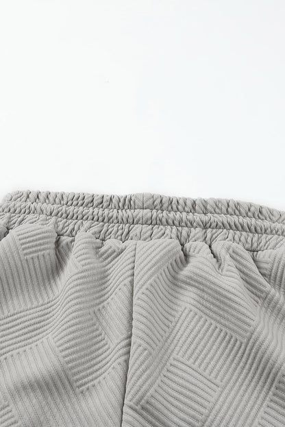 Gray 2pcs Solid Textured Drawstring Shorts Set MSJ0015