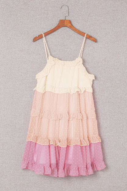 Pink Ombre Swiss Dot Ruffled Tiered Mini Dress MDJ0095