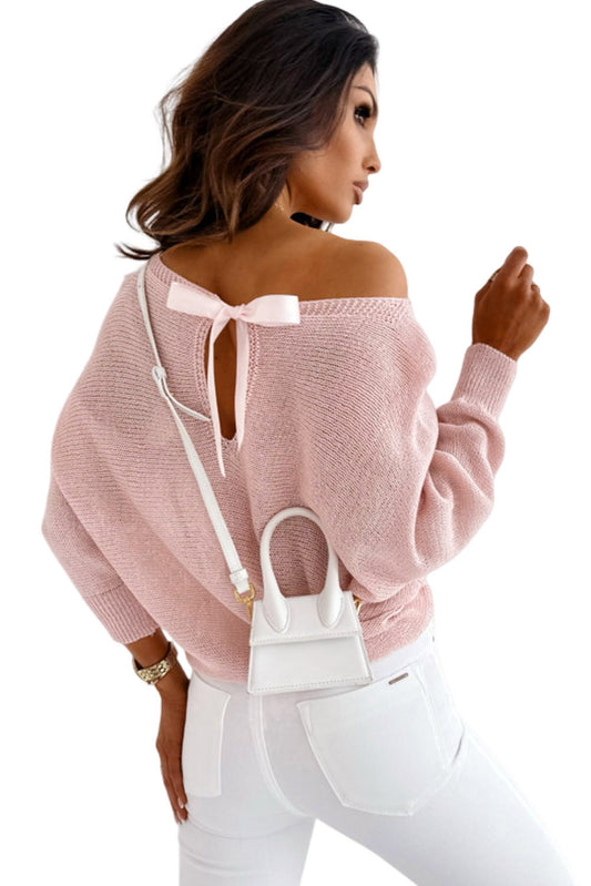 Pink Ribbon Bow Knot Dolman Sleeve Sweater MTJ0075
