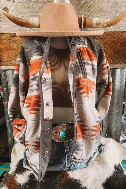 Gray Western Aztec Snap Buttoned Fleece Jacket MTS0146
